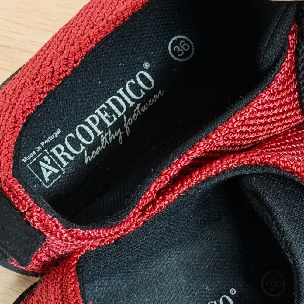 Arcopedico LS Womens Red Knit Lace Up Comfort Walking Shoes Sz 6 EU 36 NWOT